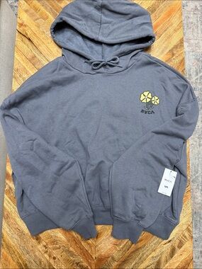 RVCA NWT Women's Charcoal Hoodie with Yellow Floral Logo Size S